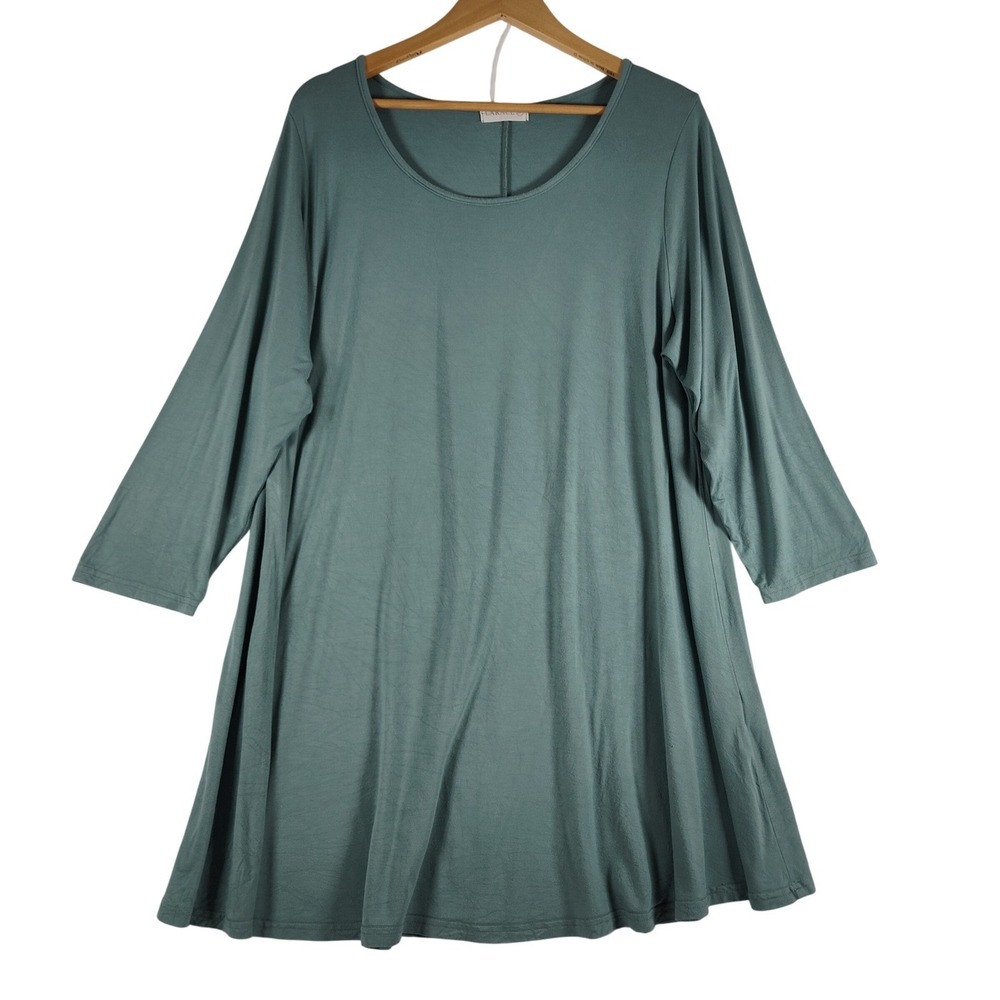 Larace Womens 3X Sage Green Tunic Top 3/4 Sleeve Scoop Neck Rayon Blend Flared